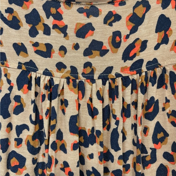 LOFT Womens Leopard Print Babydoll Top Blouse Tan/Navy/Orange 3/4 Blouson Sleeve - Picture 3 of 14